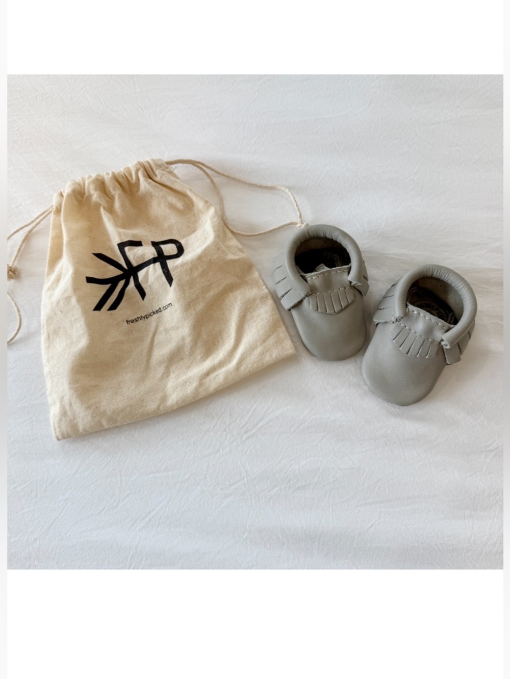 Freshly Picked Gray Leather Baby Moccasins- NEW